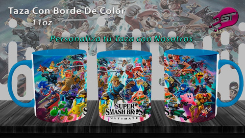 Imagen 1 de 1 de Taza Borde Color Azul Cielo Super Smash Bros Super-001b