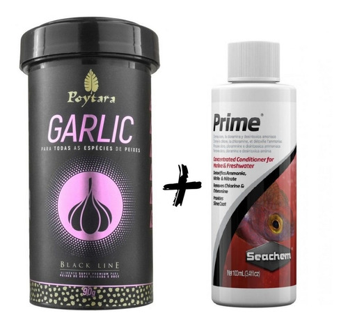 Kit Ração Poytara Garlic 90g + Seachem Prime 100ml