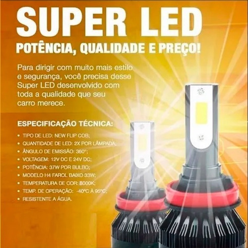 Imagem 4 de 4 de Lampada Led Code H1 H3 H4 H7 H11 Hb3 Hb4 8000k 7800 Lumens