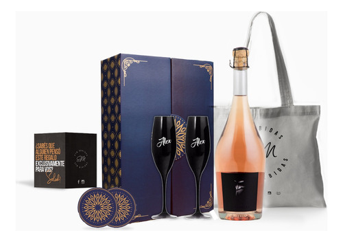 Box Alma Negra Brut Nature Rose Copas Negras Grabadas Set