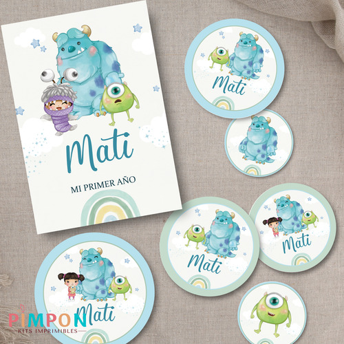 Kit Imprimible Monster Inc Acuarela - Textos Editables