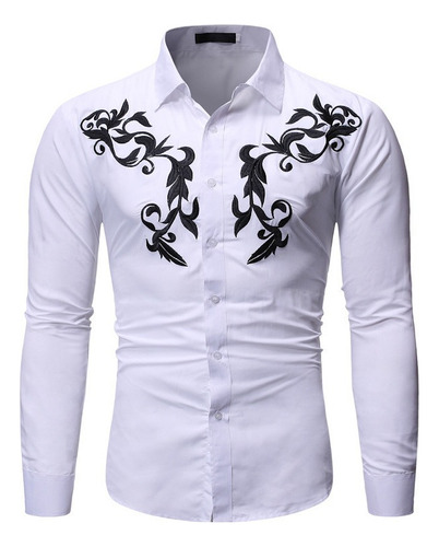 Camisa Entallada Estilo Coreano Con Bordado Para Hombre