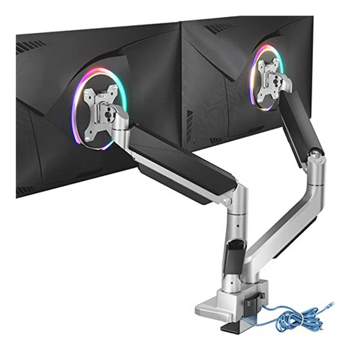 Soporte Doble Monitor Ajustable Con Usb 3.0, Plata