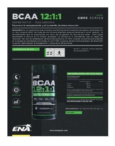 Imagen 3 de 6 de Bcaa 12:1:1 Ena Sport 120 Comprimidos Mundo Gym Combo X 3 Un