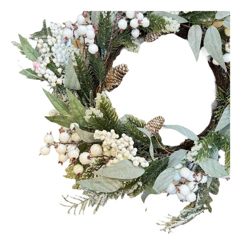 Guirlanda De Natal Arranjo Mesa Decoração Berry Branco 55cm