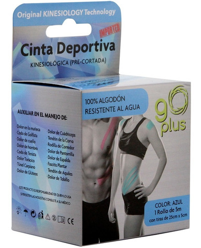 Imagen 3 de 5 de Cinta Kinesiológica Azul Go Plus 5m Pre-cortada