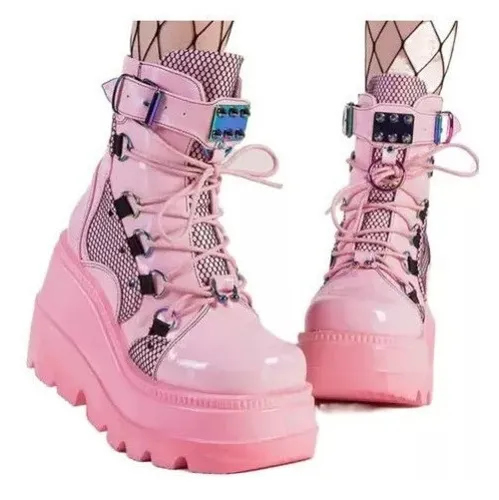 comprar Botas Knight Femininas Plataforma Punk Meio Tubo
