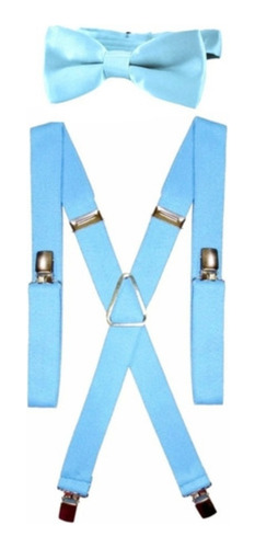 Paquete Especial 17 Tirantes Con Moño Ajustables Para Niño Azul Cielo Liso
