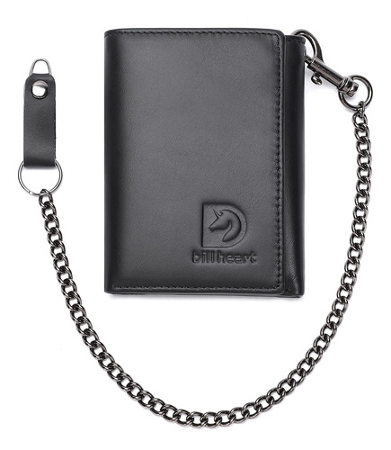 Cartera Bill Heart, Con Bloqueo Rfid, Con Cadena, Negro