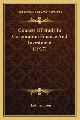 Libro Courses Of Study In Corporation Finance And Investm...