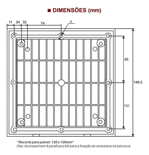 Veneziana Com Filtro Para Ventilador 12x12cm Cor da estrutura Cinza