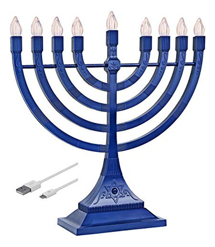 Menorá Eléctrica Con Luces Led, De Zion Judaica, Funciona Co