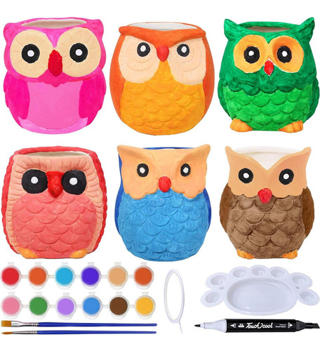 Kit De Macetas Cerámicas Winlyn 6 Búhos Para Pintar