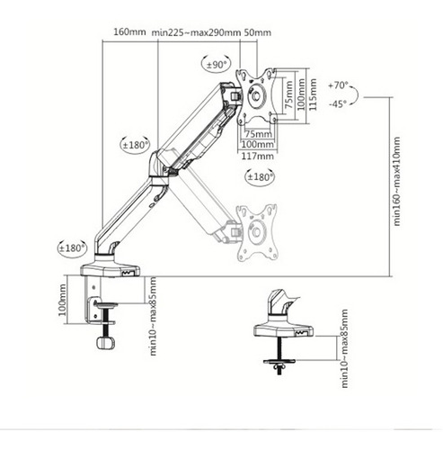 Suporte De Mesa Pistão Gás Para Monitor De 17 A 32 Gt-88