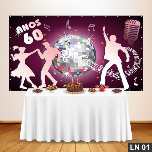 Imagem 1 de 5 de Anos 60 Painel 2,50x1,50m Festa Banner Aniversário Decoração