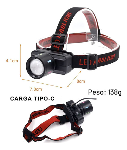 Linterna De Cabeza Lidimi Led Recargable Con Zoom