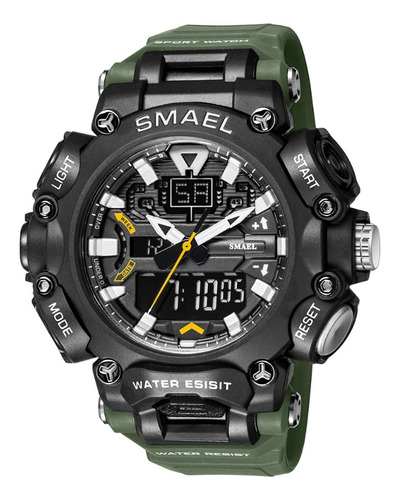 Relógio de pulso Smael 8053 com corpo preto,  analógico-digital, para masculino, com correia de pu cor verde e fivela simples