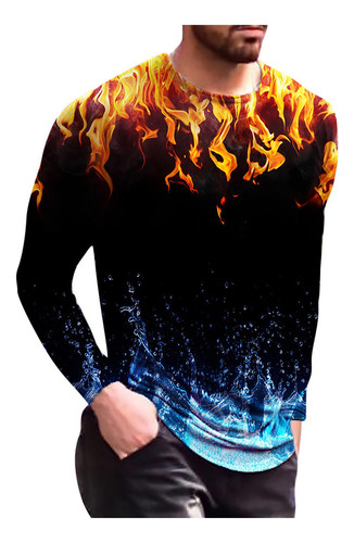 Playera Hombre Manga Larga Cuello Redondo Estampado Color T