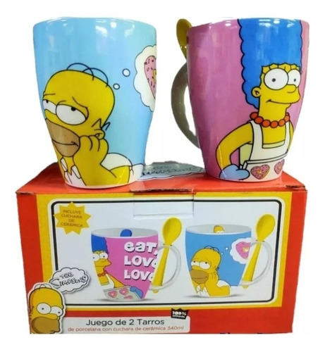 2 Pack Tazas De Cerámica Homero-marge Simpson 310ml Original