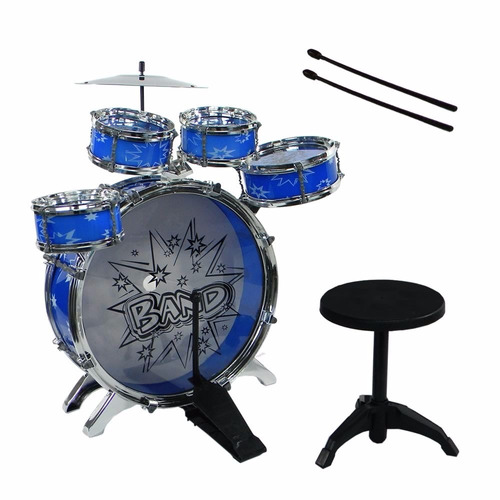 Bateria Musical Infantil Com Banquinho Fênix Azul Brinquedo