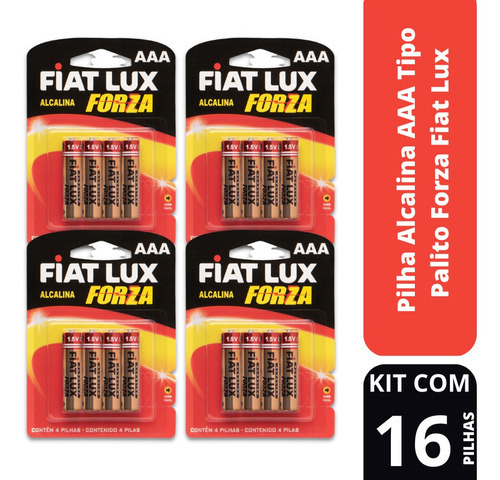 Kit Com 16 Pilhas Alcalina Aaa Palito Forza Fiat Lux