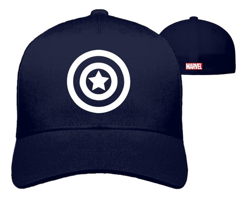 Gorra Azul Marino Capitan America Logo Cerrada Flex Marvel