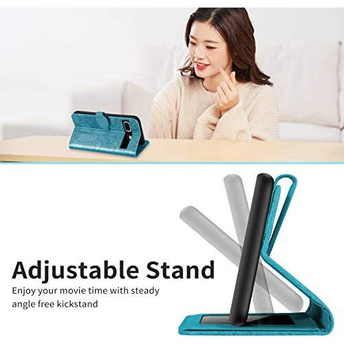 Funda Cartera Para Google Pixel 7 (2022) Turquesa Pu Piel Si