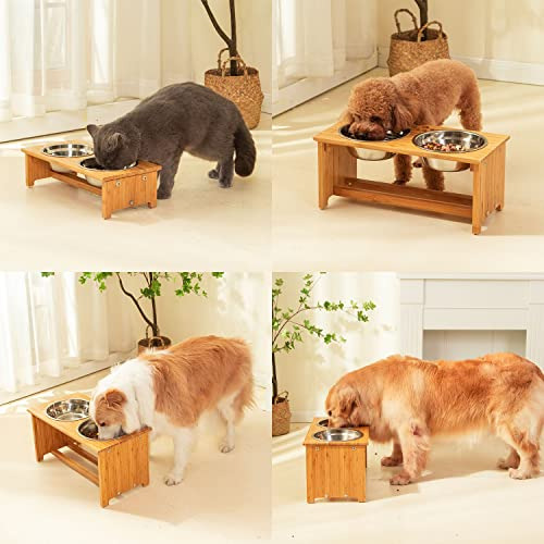 Tazones Elevados De Bambú Para Perros Medianos Y Pequeños