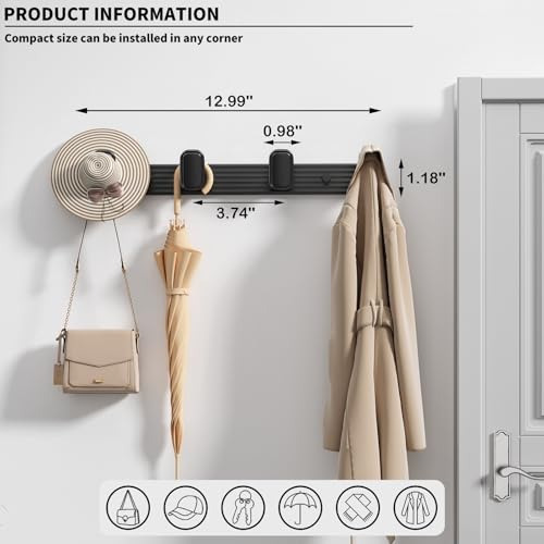Perchero De Pared Con 4 Ganchos Para Colgar Abrigos, Sombrer