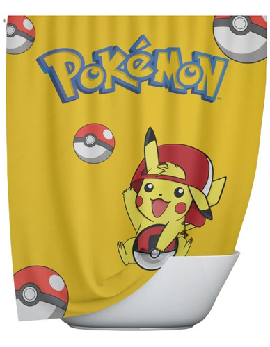 Pokemon Pikachu Anime Cortina Baño Personalizada 180x150cm