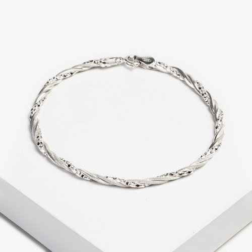 Pulsera Cola Ratón Y Fophe Trenzada Mujer Plata Italiana 