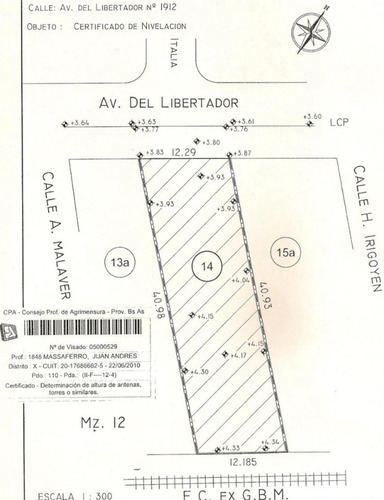 Venta De Terreno En Vicente López Sobre Av. Del Libertador