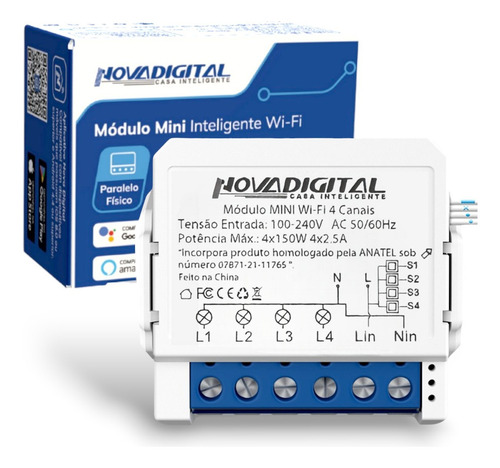 Interruptor Wifi Mini 4 Canais Novadigital Tuya Inteligente