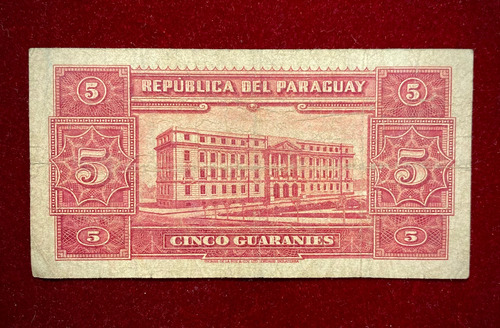 Billete 5 Guaraníes Paraguay 1953 Pick 186 A.1 Maya Mendez (Usado)