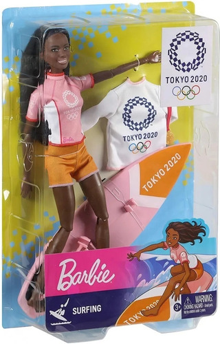 Barbie Tokyo 2020 Olimpíadas Articulada Surfe Negra 