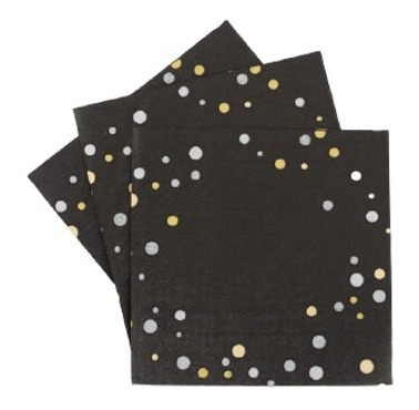 Servilletas Puntitos Negro Y Dorado, 16.5 Cm, 20u