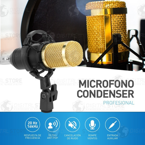 Imagen 2 de 10 de Kit Microfono Condenser Profesional Estudio Brazo Streaming