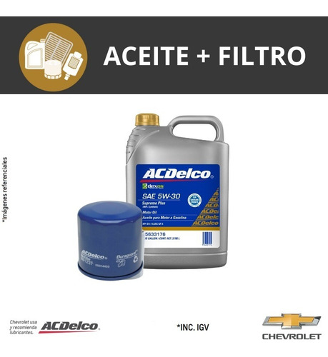 Aceite 5w30 Sintetico+ Filtro Aceite  Chevrolet Original