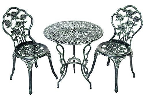 Casart 3 Piece Bistro Set Cast Rose Design Antique Outdoor 