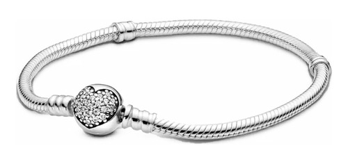 Pandora Moments Sparkling Heart Clasp Snake Chain Brazalete