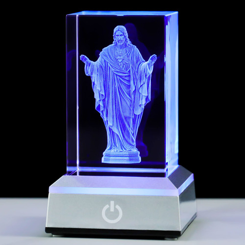 Figura Sagrado Corazón De Jesús Cristal 3d Luz Colorida