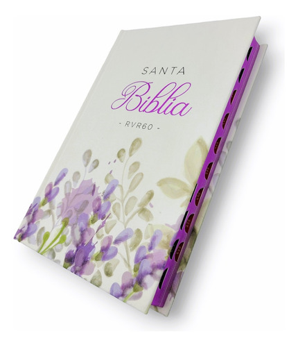 Imagen 2 de 10 de Biblia Rvr1960 Letra Grande Tapa Dura Morado Floral Indices