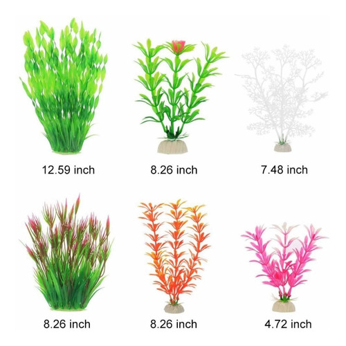 Imagen 3 de 5 de Paquete De 14 Plantas Artificiales Para Acuario Pecera Peces