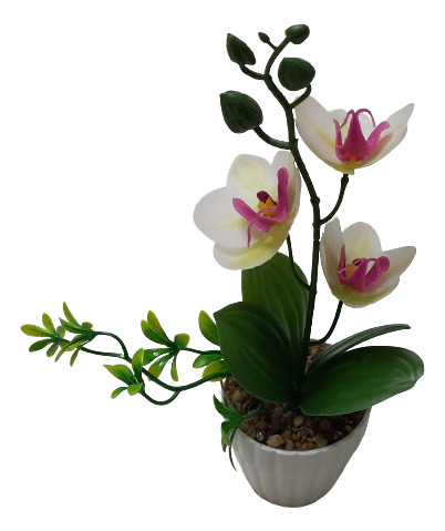 Planta Artificial Con Flores Blancas Y Rosada 25 Cm