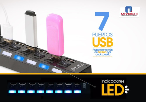 Hub Usb Multiplicador 7 Puertos Usb Con Teclas Y Leds Azules