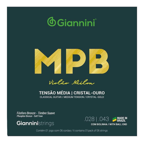 Encordoamento Violão Giannini Mpb Nylon Genwbg Bronze Média