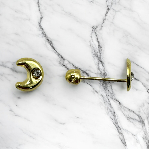 Broqueles Luna Oro 14k Con Zirconia - 6 Mm - Niña/bebé