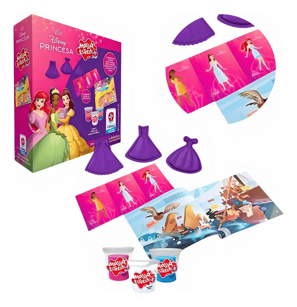 Massa de Modelar Disney Princesas Estrela Brinquedos com Livro e Moldes