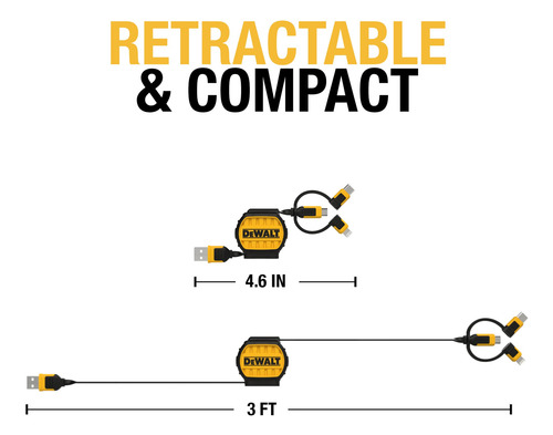 Cable De Carga Dewalt 3 En 1 Retráctil De 1 M Para Iphones/s