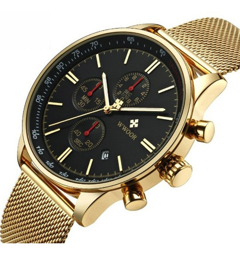 Relógio Wwoor 8862 Quartzo Dourado Pulseira Fina Original
